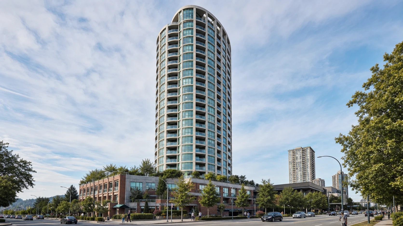 original architectural daylight rendering of The Crystal residential tower at 6088 Willingdon Avenue