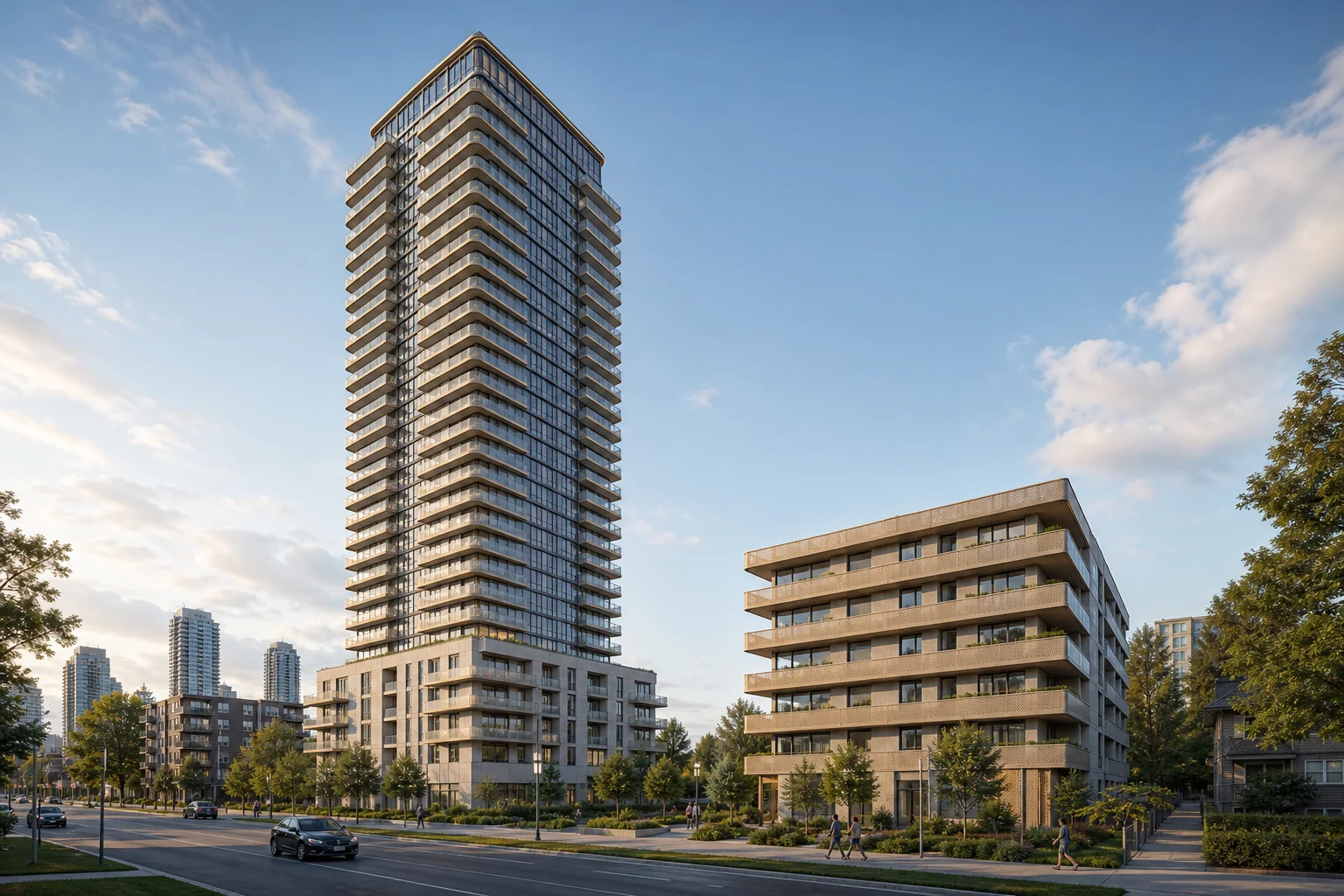 original architectural rendering of Koi's proposed 31-storey tower and six-storey rental building