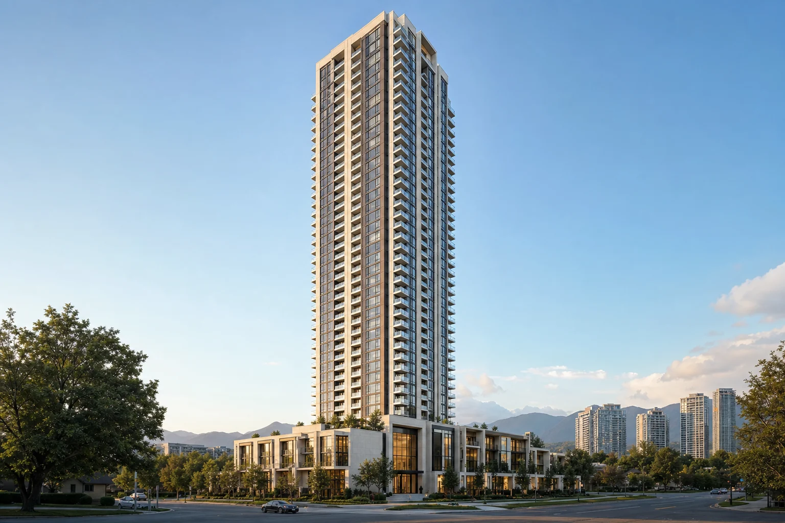 original architectural rendering of the permitted 39-storey M Residence and Spa tower with two-storey townhouses