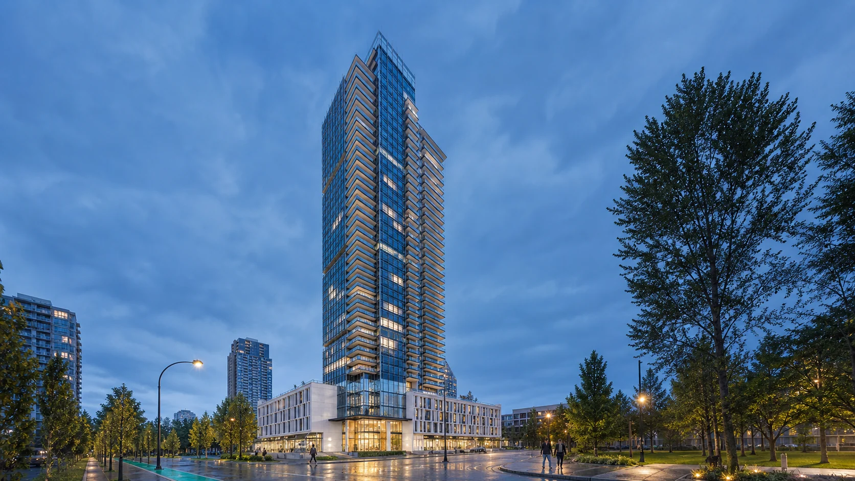 architectural blue-hour promotional rendering of Modello at 4360 Beresford Street