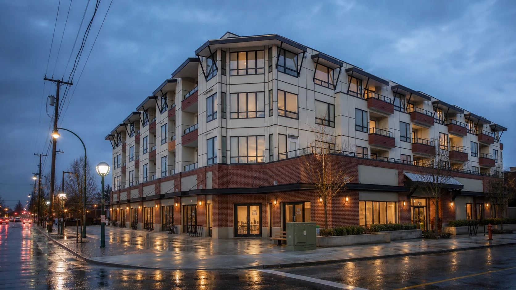 architectural blue-hour promotional rendering of Oakterra at 5211 Grimmer Street