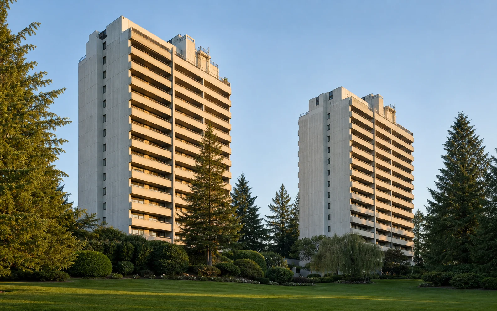 architectural promotional rendering of both Park Avenue Towers beside Central Park